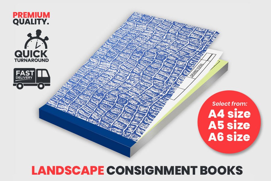 Consignment Book Printing - Lanscape NCR Carbonless Stitched Pages - Australia Wide Delivery