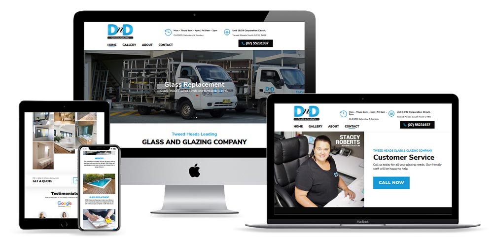 Web design portfolio DnD Glass and Glazing Tweed Heads South | VERTEX MEDIA website design and hosting thumbnail