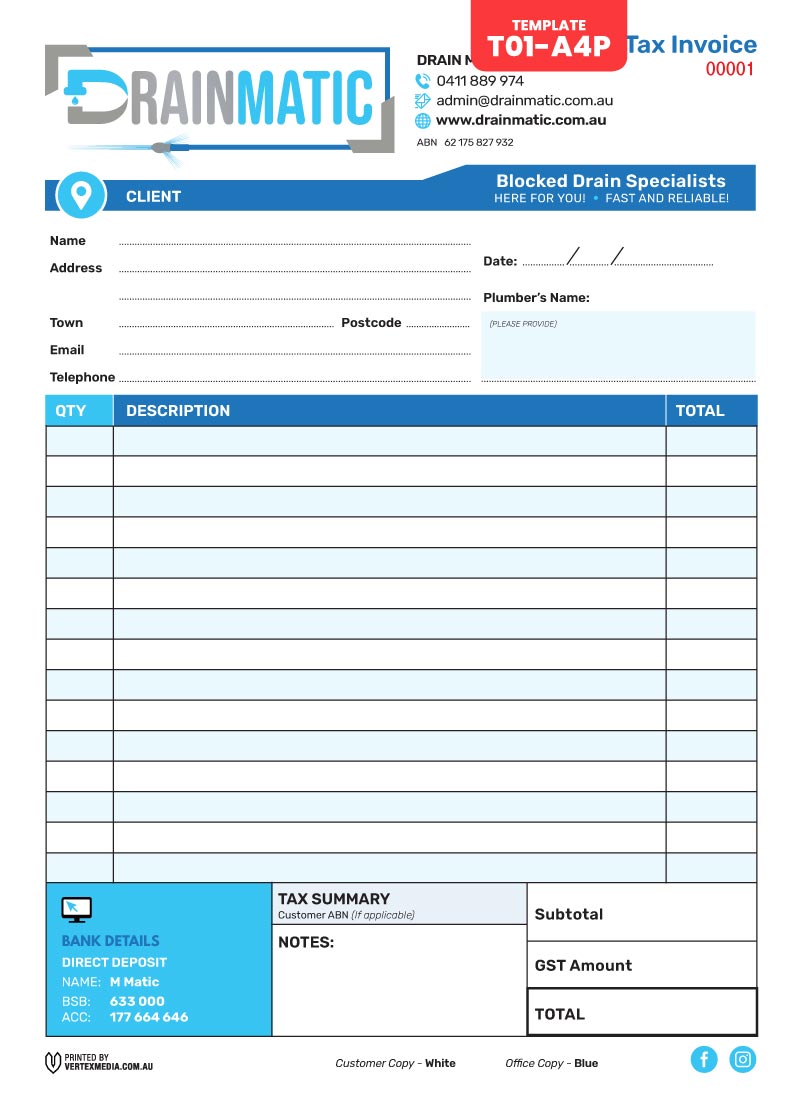 T01-A4P Template | Tax Invoice Book Design by VERTEX MEDIA