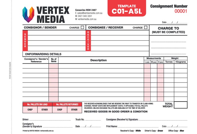 C01-A5L Template | Consignment Book Design by VERTEX MEDIA