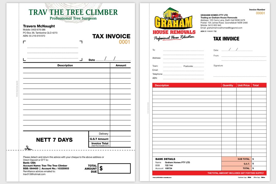 Custom Tax Invoice Book Printing Service - Australia Wide Fast Delivery
