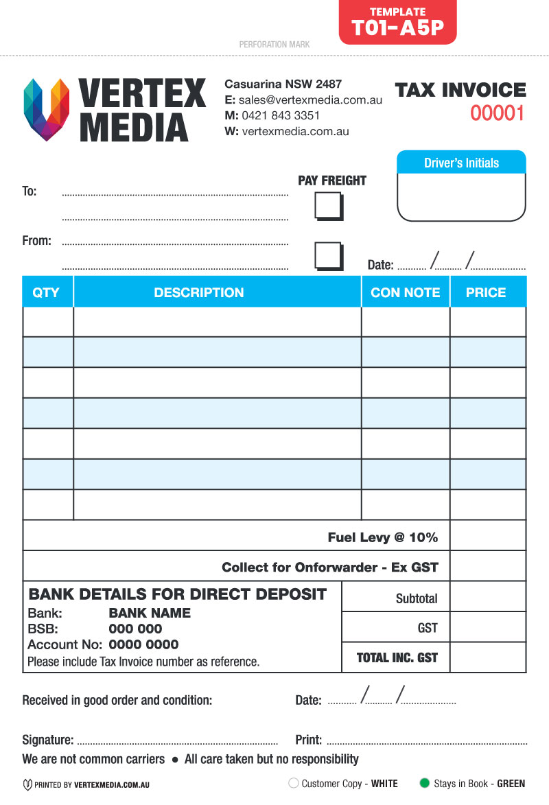 T01-A5P Template - Tax Invoice Book - Custom designed by VERTEX MEDIA