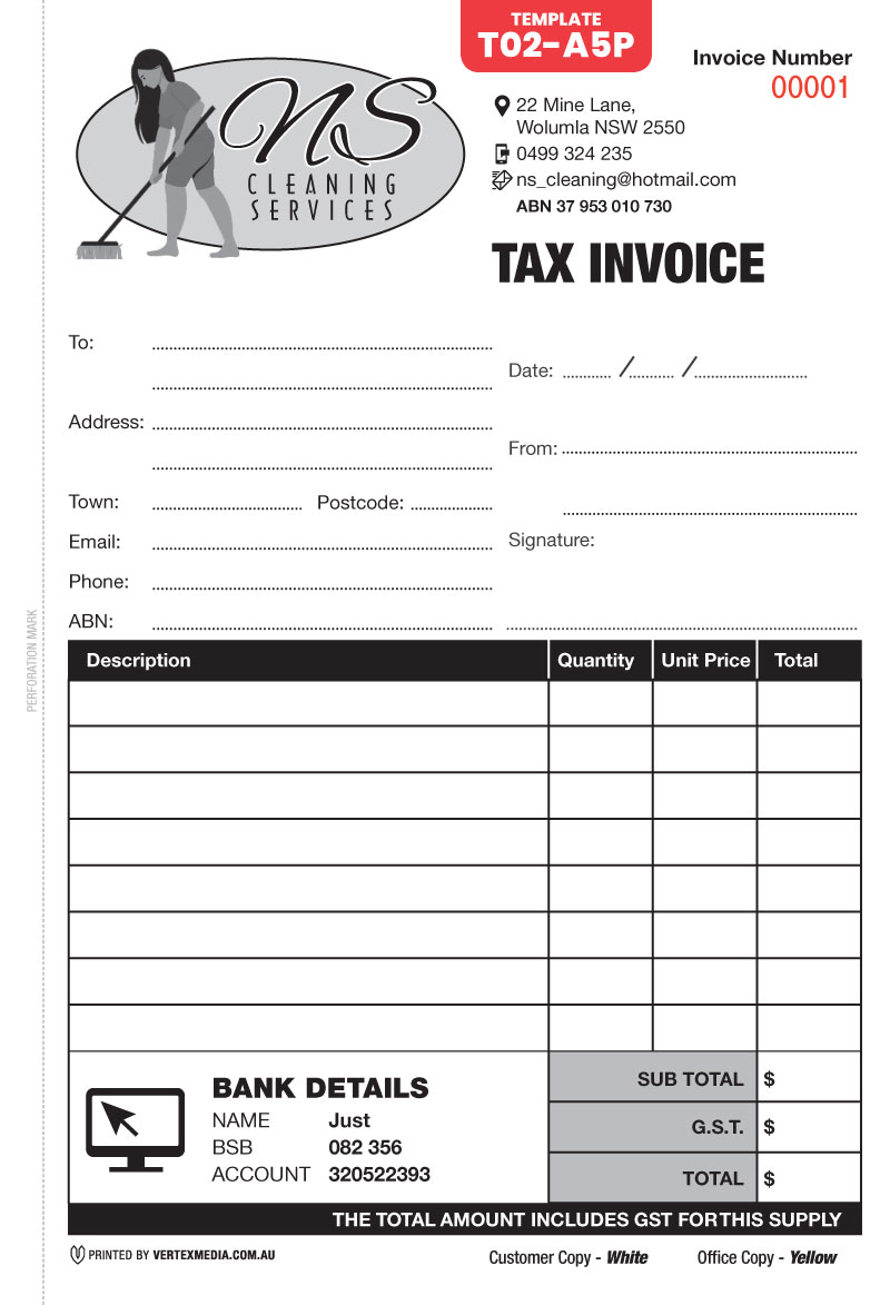 T02-A5P Template | Tax Invoice Book – Portrait