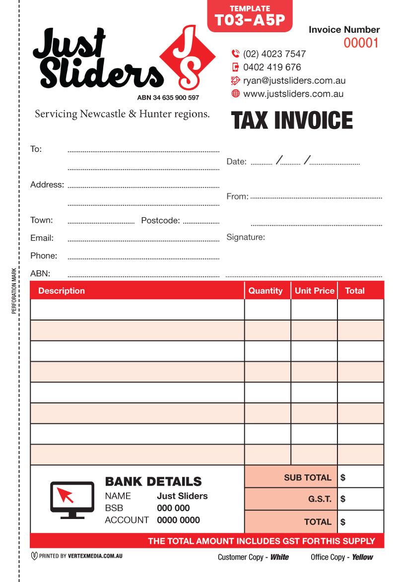 T03-A5P Template - Tax Invoice Book - Custom designed by VERTEX MEDIA