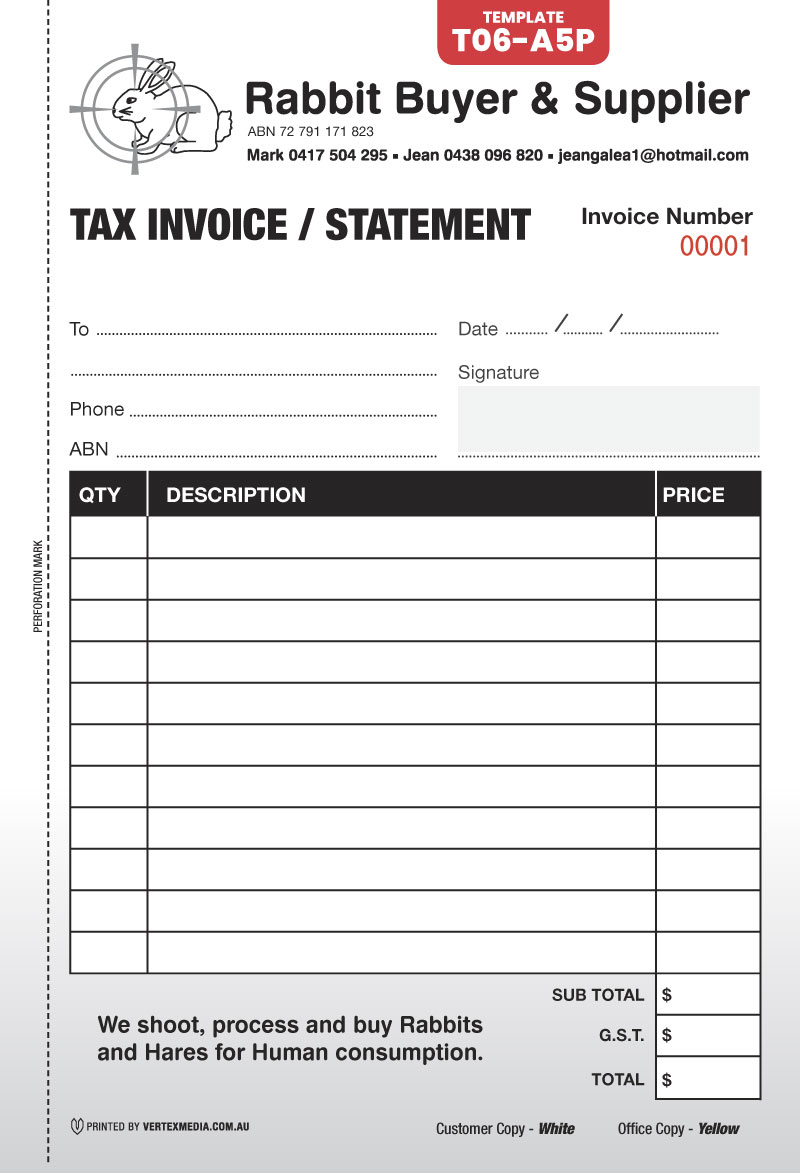 T06-A5P Template | Tax Invoice Book – Portrait