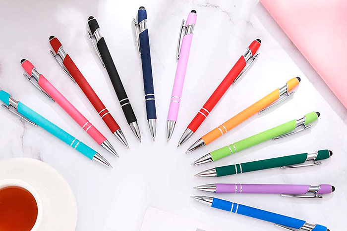 Custom printed metal stylus pen image. Add your business logo. Discount price branded pens