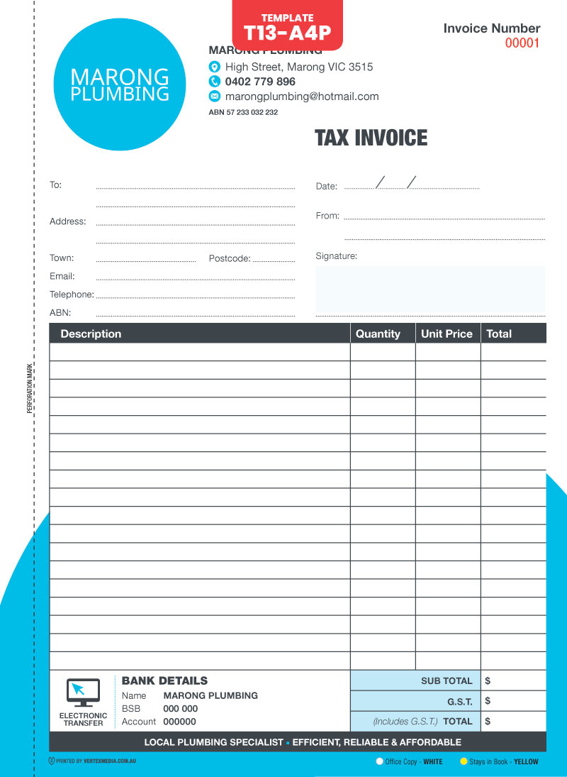 T13-A4P Template Tax Invoice book Custom Design by VERTEX MEDIA