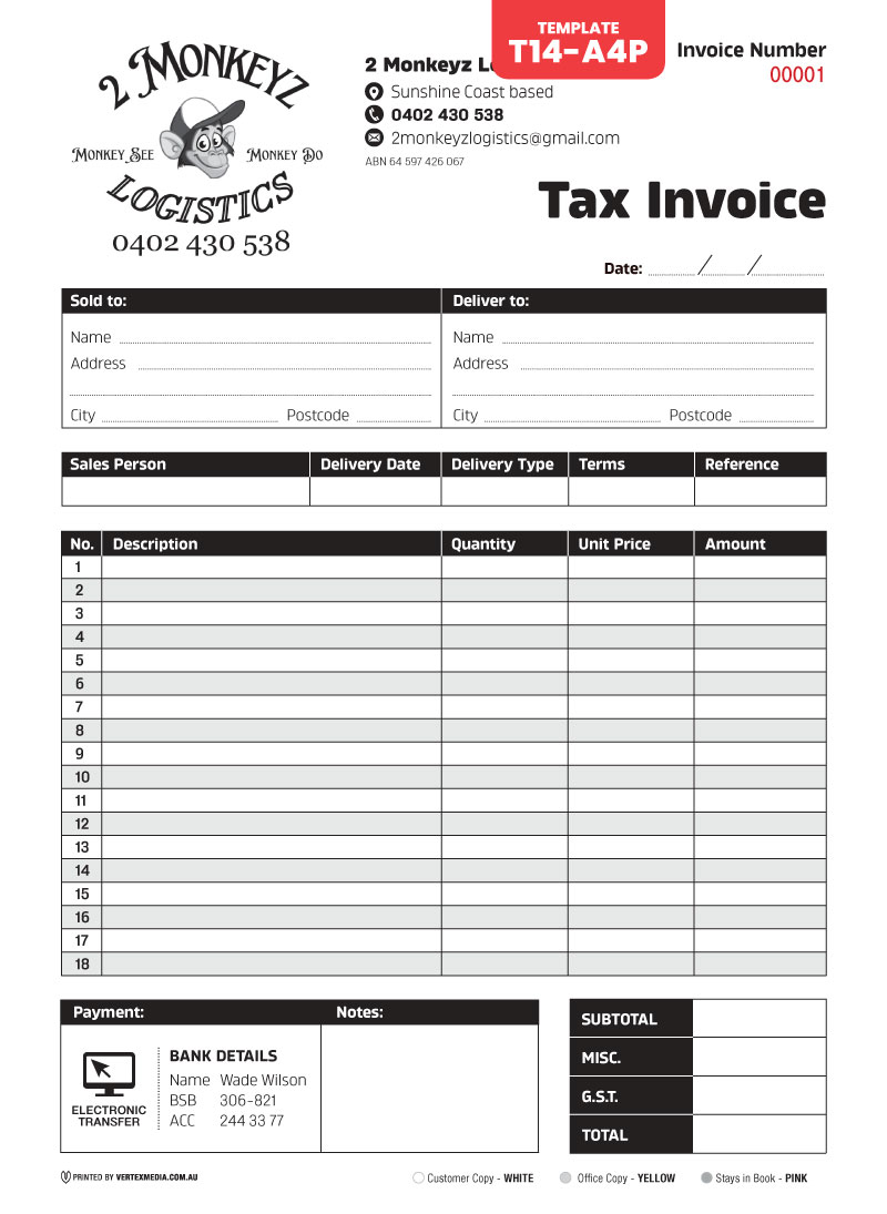 T14-A4P Template Tax Invoice book Custom Design by VERTEX MEDIA