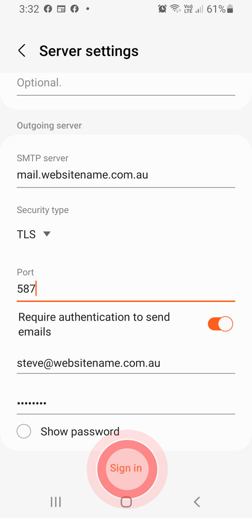 Step 12 Setting up email account Samsung Smart Phone IMAP