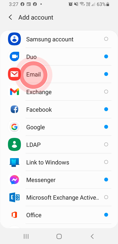 Step 5 Setting up email account Samsung Smart Phone IMAP