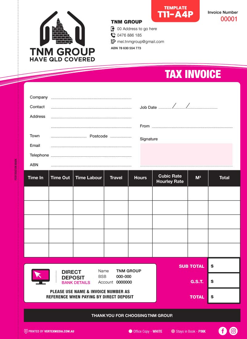 T11-A4P Template | Tax Invoice Book – Portrait