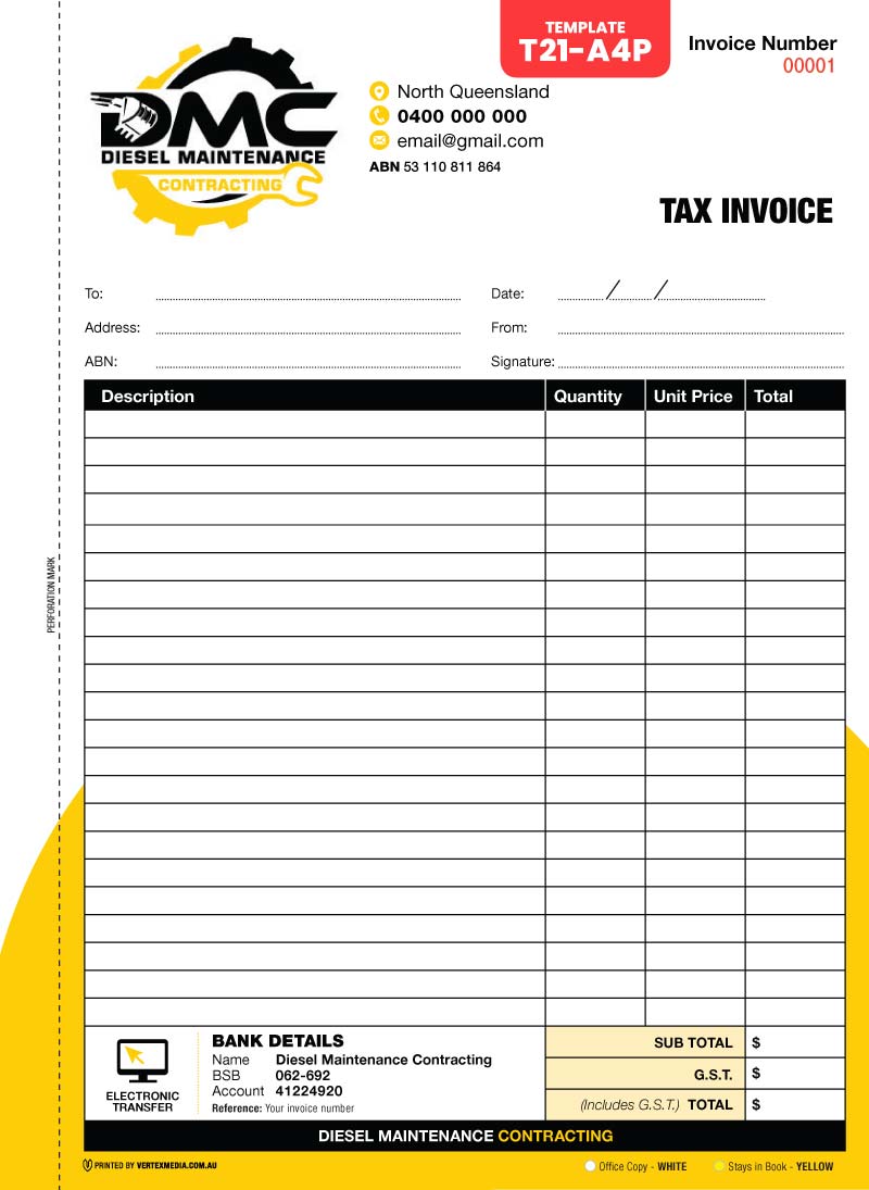 T21-A4P Template | Tax Invoice Book – Portrait