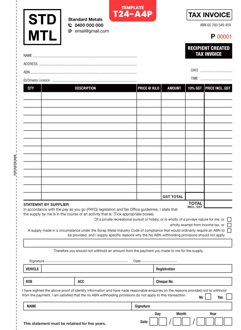 T24-A4P Template | Tax Invoice Book – Portrait
