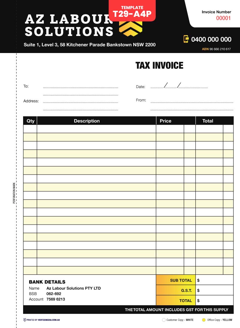 T29-A4P Template | Tax Invoice Book – Portrait