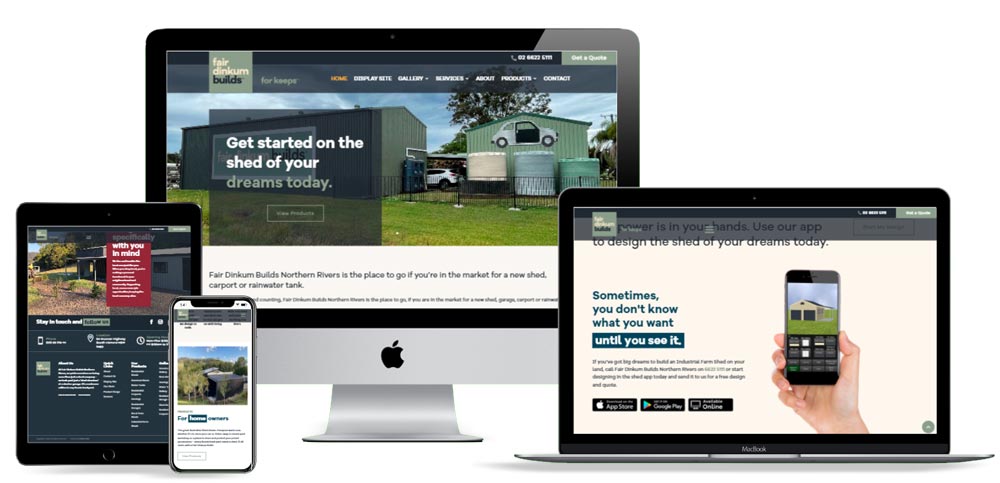 Web design portfolio BT Sheds / Fair Dinkum Builds Lismore | VERTEX MEDIA website design and hosting thumbnail